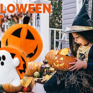 GYNAKJ Halloween Pumpkin Ghost Plush Toy with Zipper – Cute Jack-o’-Lantern Ghost Pillow Decoration – Soft and Cuddly for Boys and Girls Plush Toy