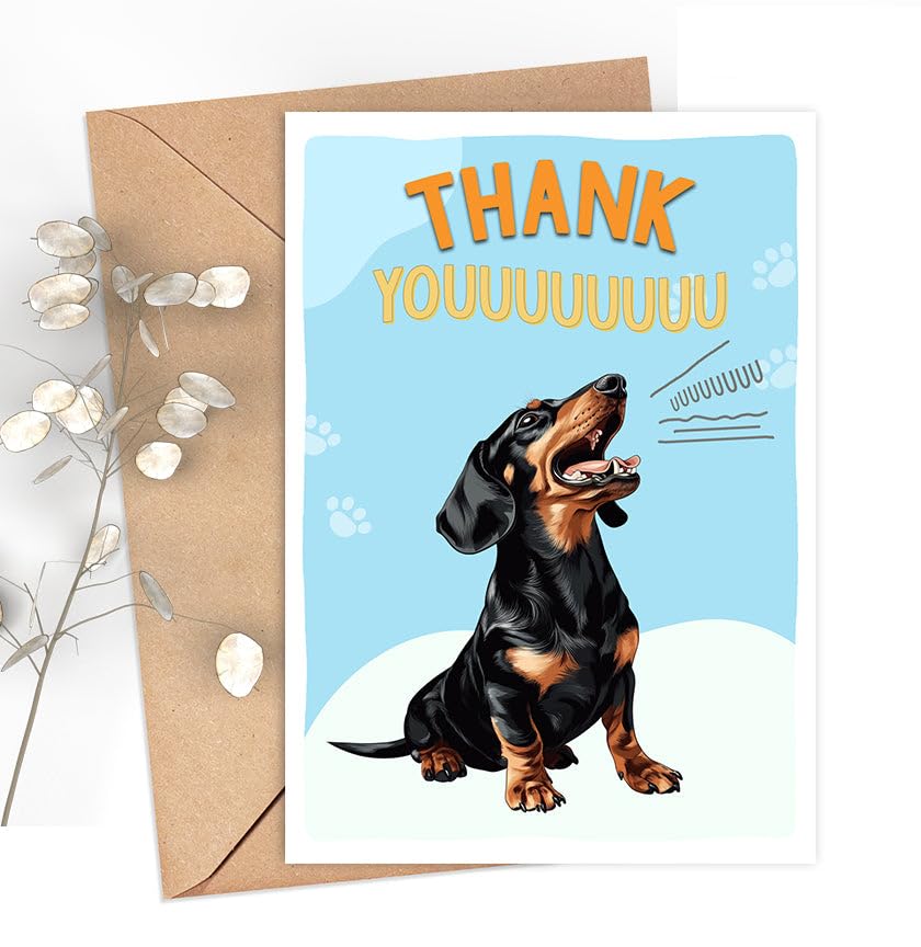 GreenStar Gifts Dachshund Dog Card, Dog Thank You Card, Cute Pun Thank You Card For Him Her, For Friends, Teacher, Boss, Coworker, Dog Lover Gift, Veterinarian Thank You Gift, Dachshund Dog Lover