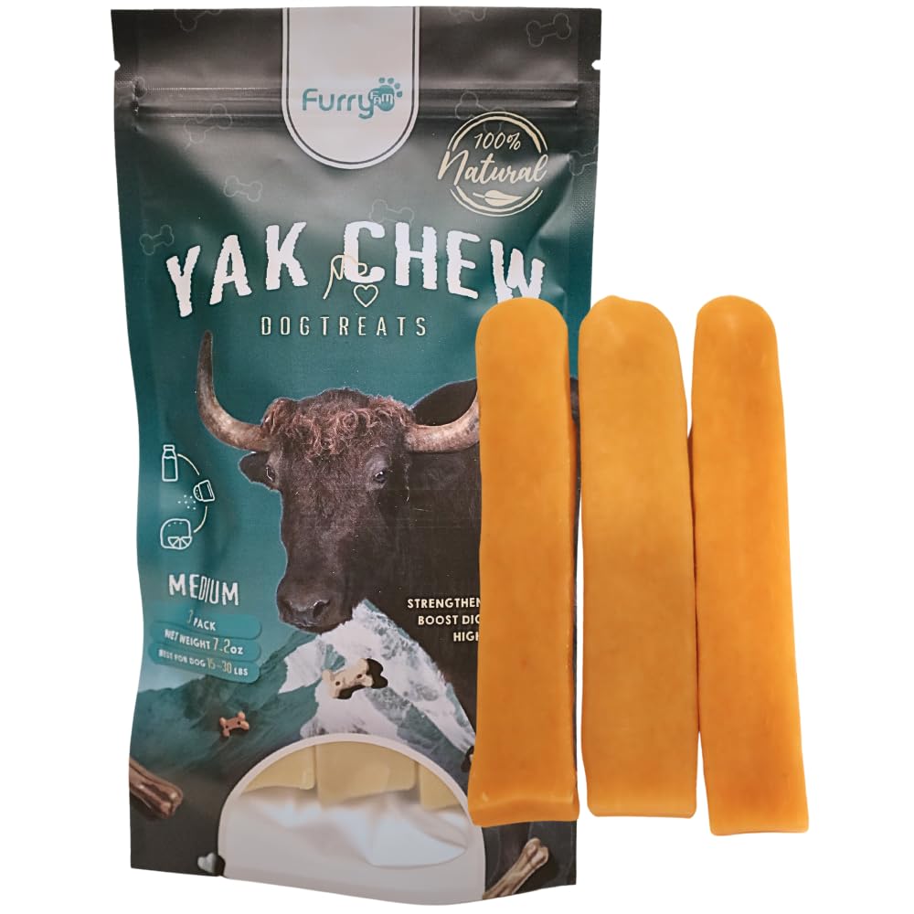 Furry Fam | Yak Cheese Himalayan Dog Chews - Dog Treats for Small Breed - Yak Chews Long Lasting - Dental Chews for Dog - Healthy Dog Treats (Medium - 3 Sticks)