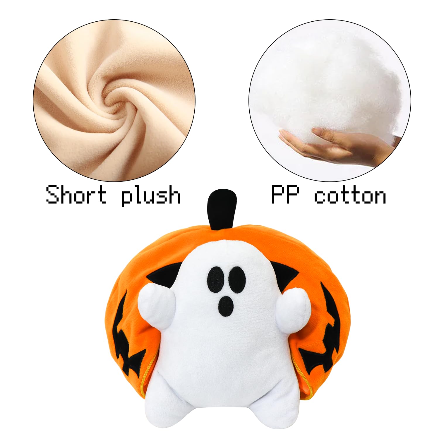 GYNAKJ Halloween Pumpkin Ghost Plush Toy with Zipper – Cute Jack-o’-Lantern Ghost Pillow Decoration – Soft and Cuddly for Boys and Girls Plush Toy