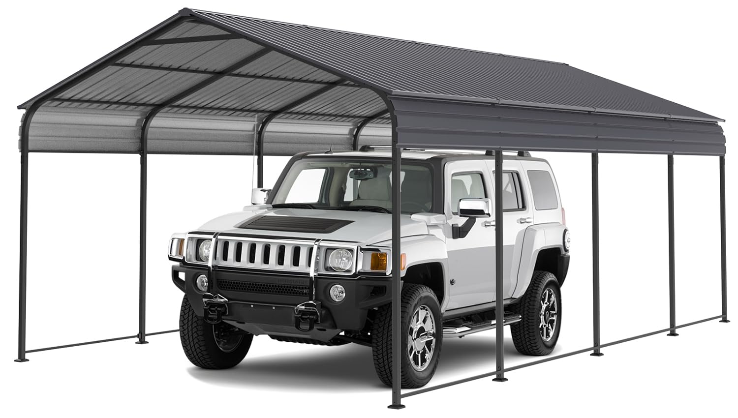 Metal Carport 12 x 20 FT Heavy Duty Outdoor Steel Large Rv Car Ports Canopy with Galvanized Metal Roof and Enhanced Base, Outdoor Garage Car Shelter for Cars, Boats, Trucks, Tractors, Gray