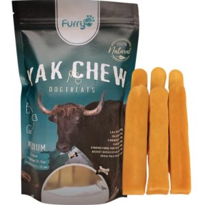 furry fam | yak cheese himalayan dog chews - yak chews long lasting - dental chews for dog - healthy dog treats (medium - 6 sticks)