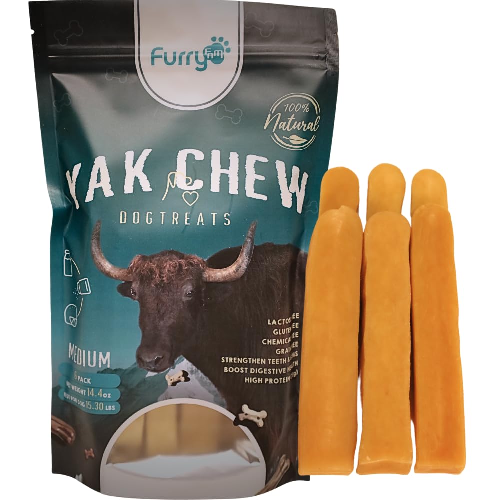 Furry Fam | Yak Cheese Himalayan Dog Chews - Yak Chews Long Lasting - Dental Chews for Dog - Healthy Dog Treats (Medium - 6 Sticks)