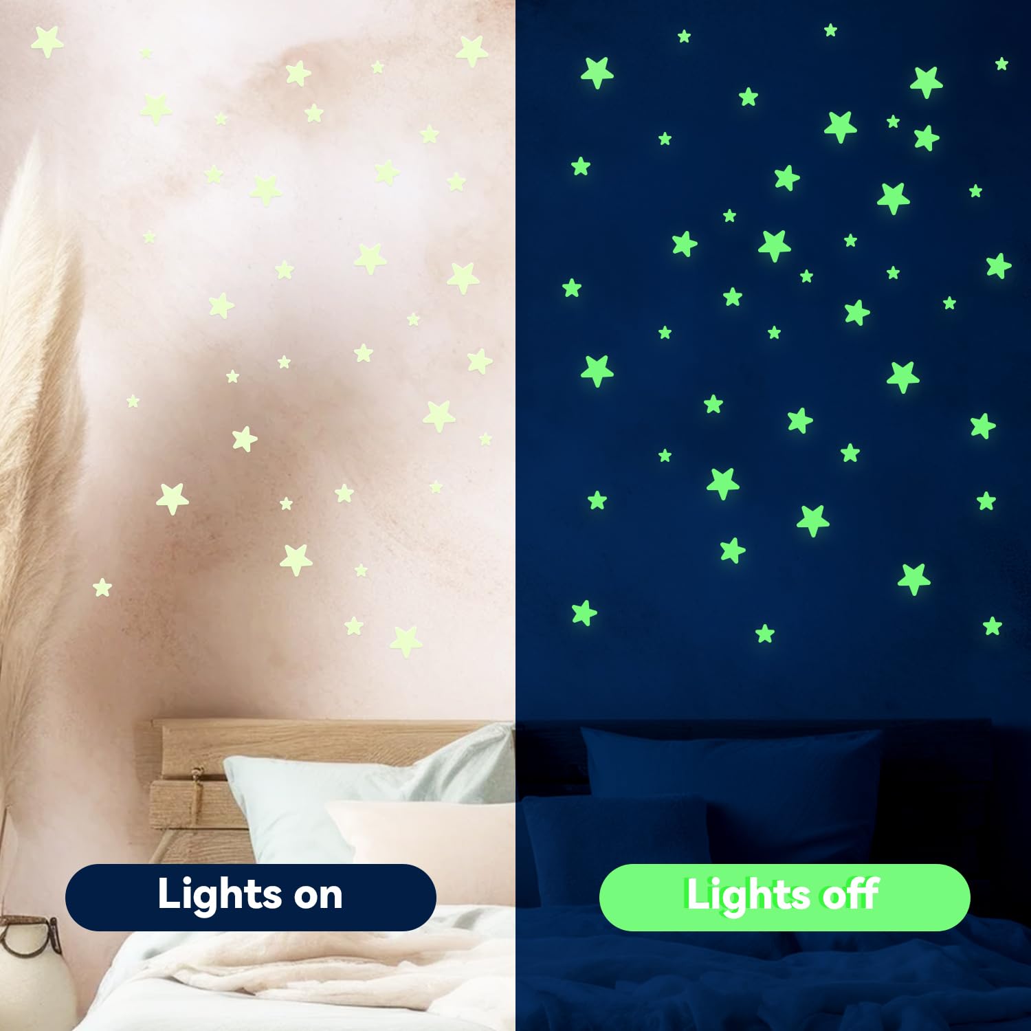 514 PCS Glow in The Dark Stars Wall Stickers for Ceiling, 4 Sizes Glowing Wall Decals Decor Stickers, 3D Green Glowing Stars for Room Decorations