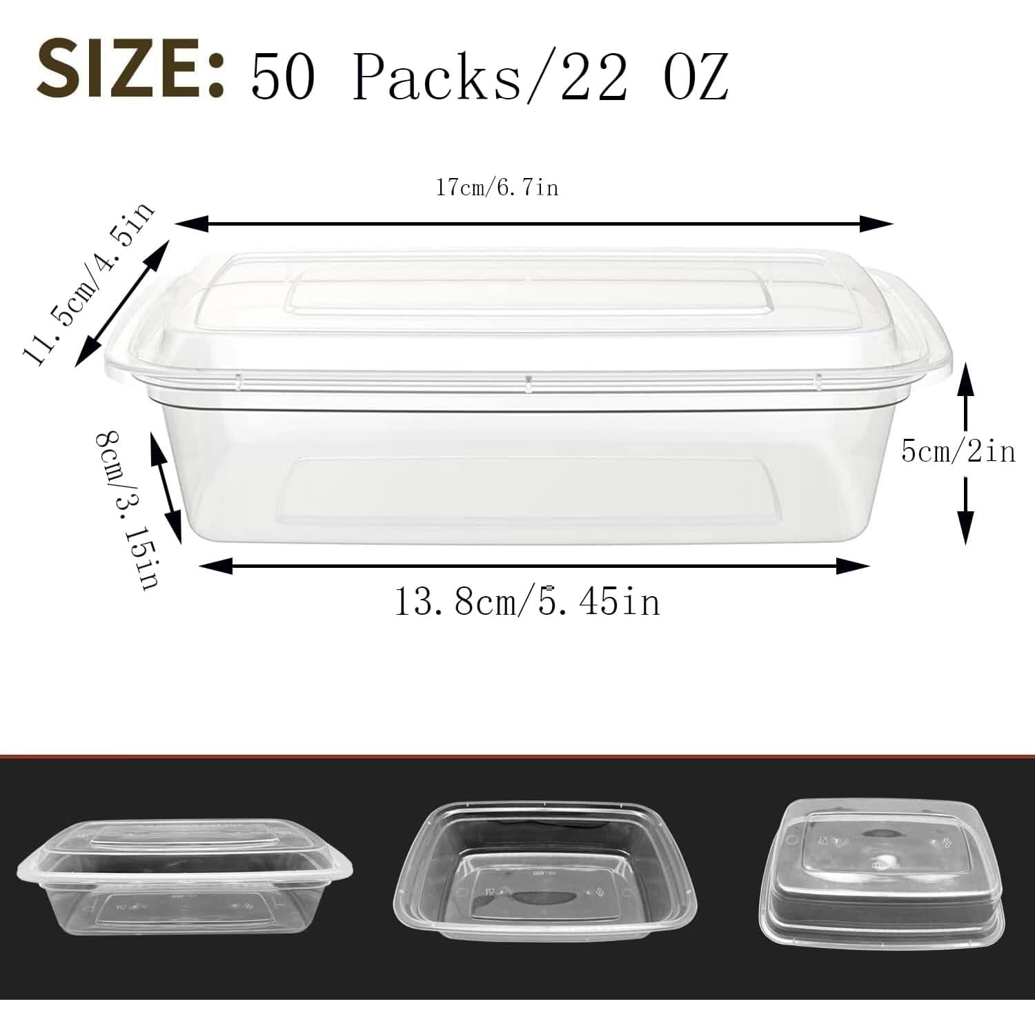 Goiio Meal Prep Containers, 50 Pack 22OZ Food Storage Containers With Lids, Reusable Food Prep Containers, To Go Containers, Stackable, Microwave, Dishwasher, Freezer Safe