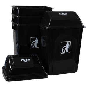 yuright 4 packs 13 gallon plastic trash can with swing lid, kitchen swing top garbage can, black