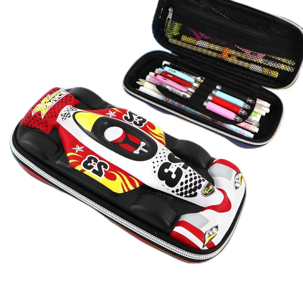 XZR Cool Pen Case Box Bag Stocking Stuffers Large Capacity Organizer Cool Supercar Race Car Pencil Bag Storage Box EVA Material Nice Gift (Red)