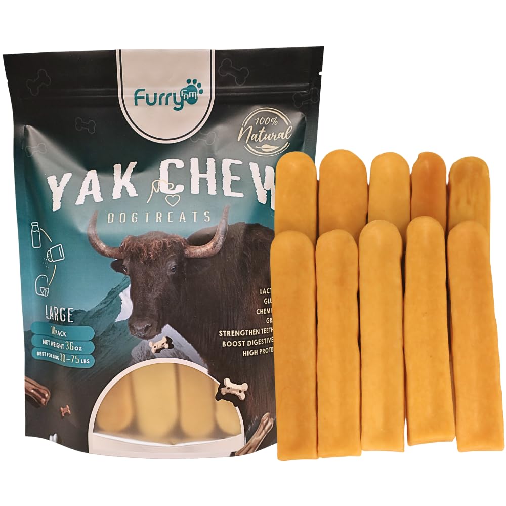 Furry Fam | Yak Cheese Himalayan Dog Chews - Dog Treats for Small Breed - Yak Chews Long Lasting - Dental Chews for Dog - Healthy Dog Treats (Large - 10 Sticks)