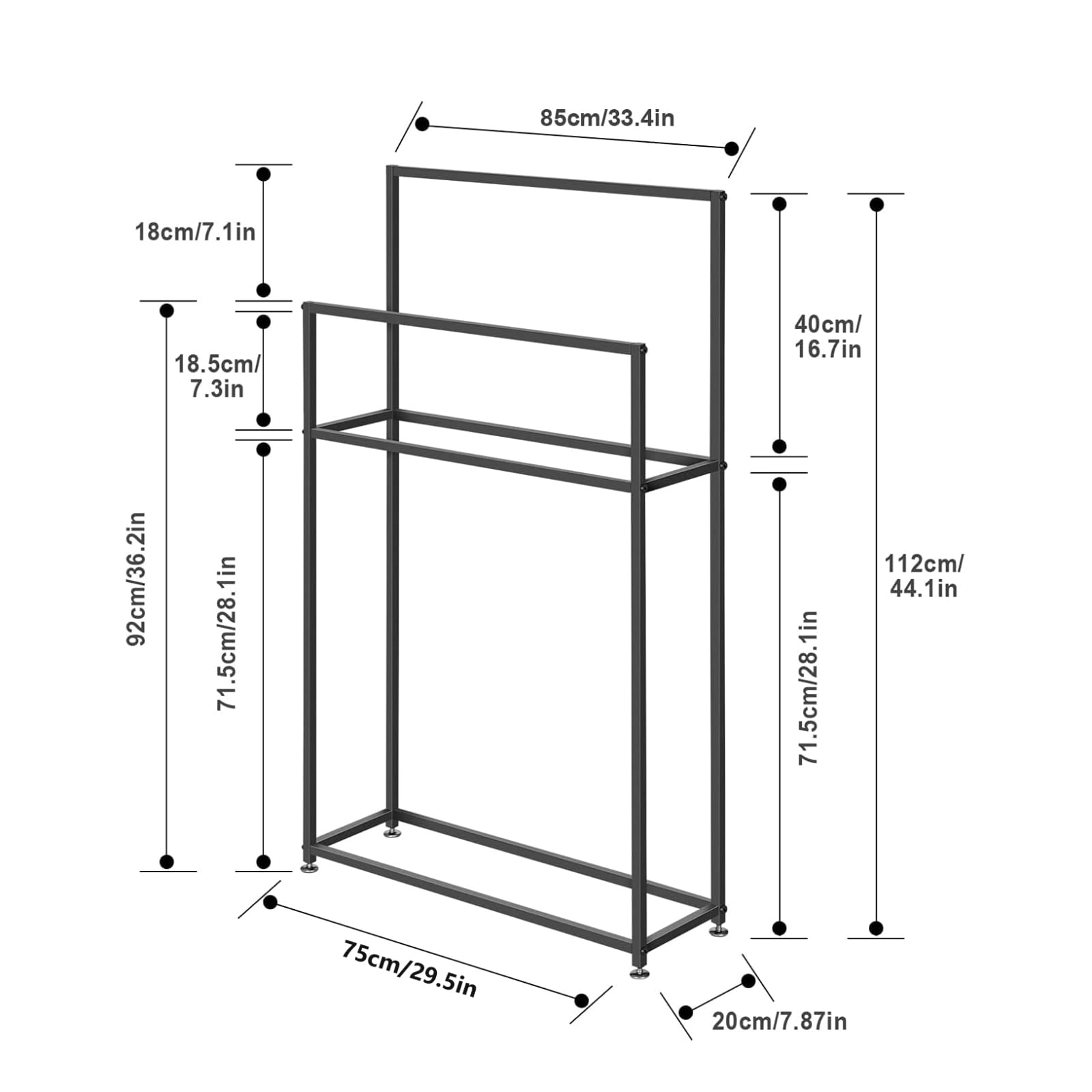 Gold Towel Holder Stand for Bathroom Floor, Stand Alone Towel Hanger Bath Towel Rack 2 Arms Towel Bars, Metal Towel Shelf for Pool Area Outside Bedroom Kitchen Bathroom(Gold, 75 x 20 x 110 cm)