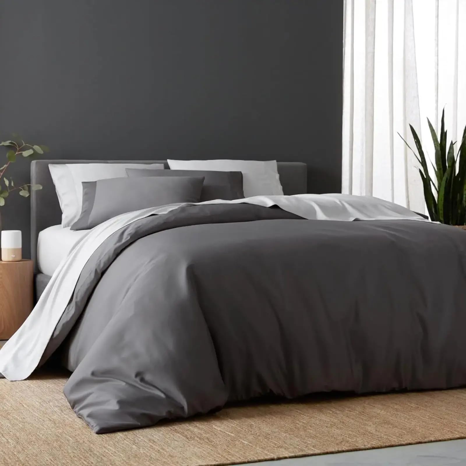 OAFUUU Grey Textured Duvet Cover Set with Zipper for All Season Soft Prewashed Queen Breathable Cooling Duvet Cover 140x200cm(55x79in) Threepieceset