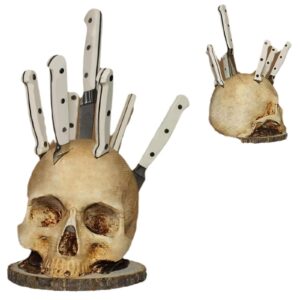 Large Skull Knife Holder For Kitchen Storage,Resin Skull Knife Stand,Horror Kitchen Storage Head Rack Kitchen,Head Shape Knife Holder,Halloween Skull Ornaments Gifts,6.89 * 9.06In