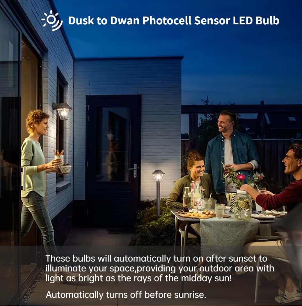 GEPLAD 6 Pack Dusk to Dawn Light Bulbs Outdoor, Sensor A19 LED Light Bulb, Auto on/Off Photocell Automatic for Outdoor Lighting, 5000K Daylight,1,100 Lumens