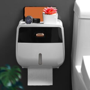 Psdndeww Multifunctional Paper Holder Practical Bathroom Tissue Container with Organizing Shelf for Items