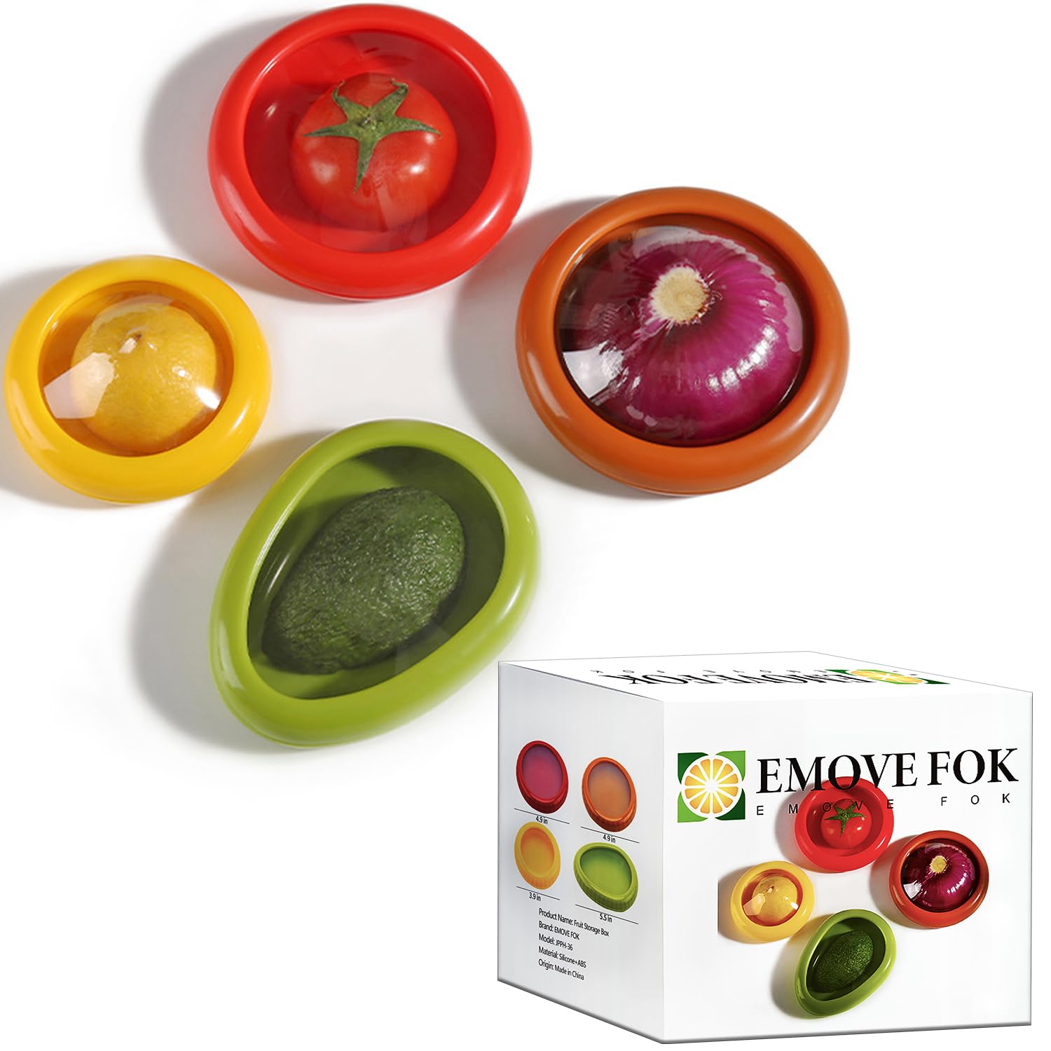 EMOVE FOK Avocado Saver and Tomato Holder,Lemons Garlic Tomato Peper Storage Containers Reusable,Food Storage Containers,Fruit Storage Box-Set of 4 Reusable Storage Containers (4PCS)