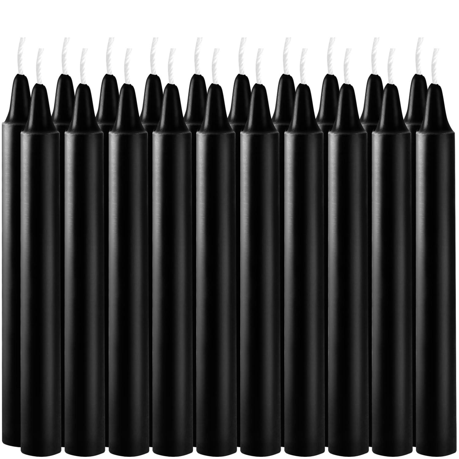 4 Inch Smokeless Black Taper Candles, Pack of 20, Long-Lasting Lighting Options for Dinners, Parties, Ceremonies and Shabbat, Burns 1.5 Hours Each