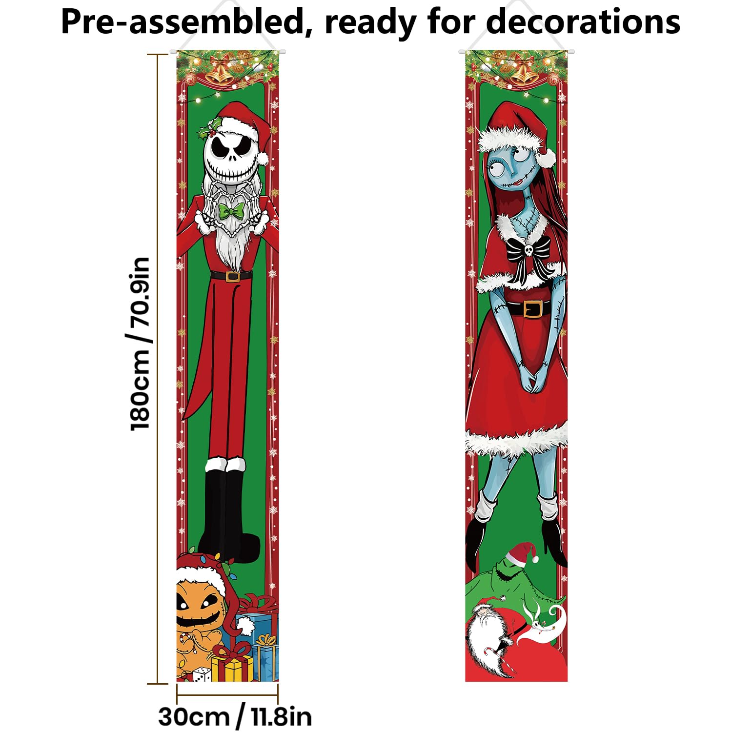 Jack Skellington Sally Banner Nightmare Before Christmas Decorations Porch Door Sign Welcome Banner Indoor Outdoor Wall Home Party Supplies