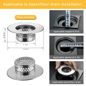 Bathroom Sink Drain Strainer, Stainless Steel Strainers for Kitchen and Bathtub Drain Hair Catcher, Fits Holes 1.25" to 1.60" - Durable Drain Filters for Sinks, Showers, and RVs(3-Pack)