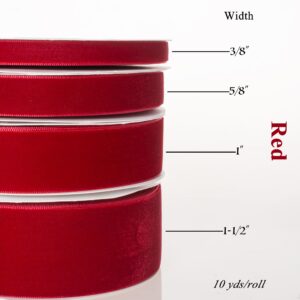 ATRBB Red Velvet Ribbon - 1 Inch Width, 10 Yards Per Roll - Classic Elegant Flocked Ribbon for Gift Wrapping, Crafts, and Decorations