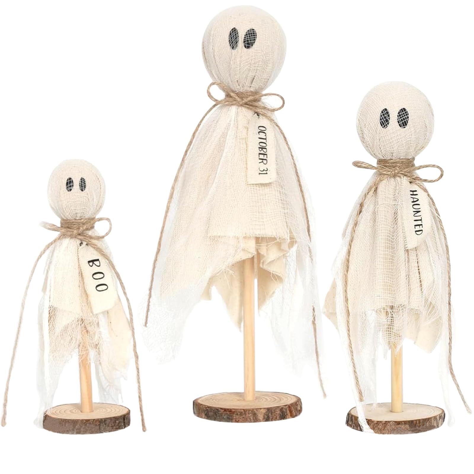 DNCHGOYA Halloween Ghost Decor Kit Table 3Pcs Halloween Ghosts on Wooden Stand for Table Centerpieces Halloween Party Decorations Spooky Ghost Crafts