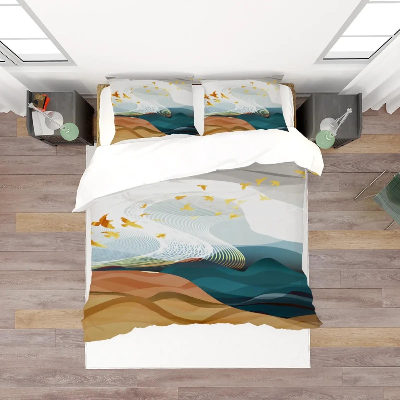 OAFUUU Luxury 3D Bedding Set Blue Abstract Waves Double Duvet Cover Set Bed Linen Comfortable Quilt Cover Bed 140x200cm(55x79in) Threepieceset