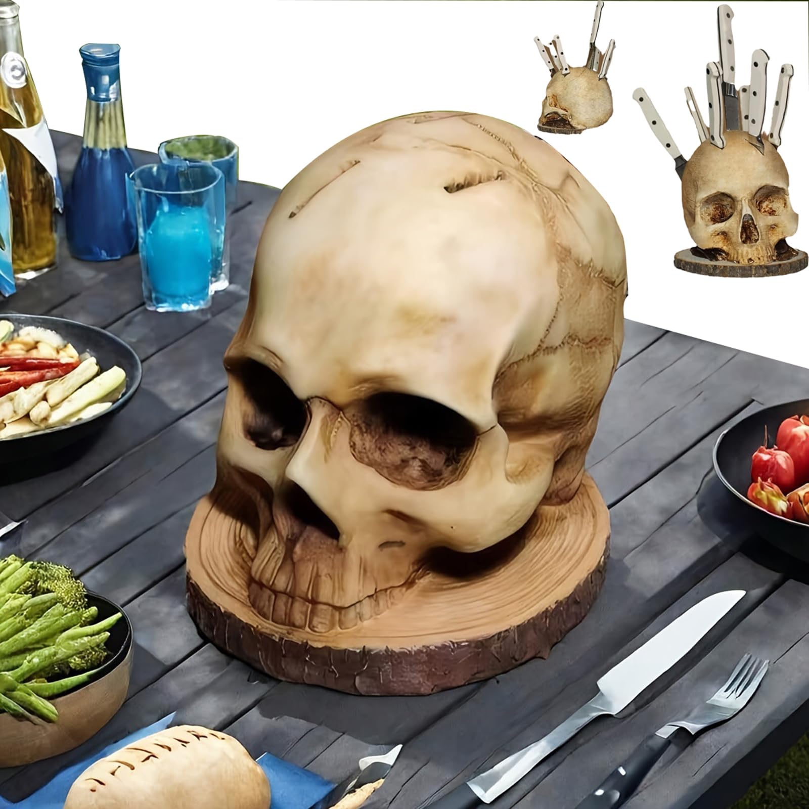 Large Skull Knife Holder For Kitchen Storage,Resin Skull Knife Stand,Horror Kitchen Storage Head Rack Kitchen,Head Shape Knife Holder,Halloween Skull Ornaments Gifts,6.89 * 9.06In