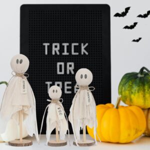 DNCHGOYA Halloween Ghost Decor Kit Table 3Pcs Halloween Ghosts on Wooden Stand for Table Centerpieces Halloween Party Decorations Spooky Ghost Crafts