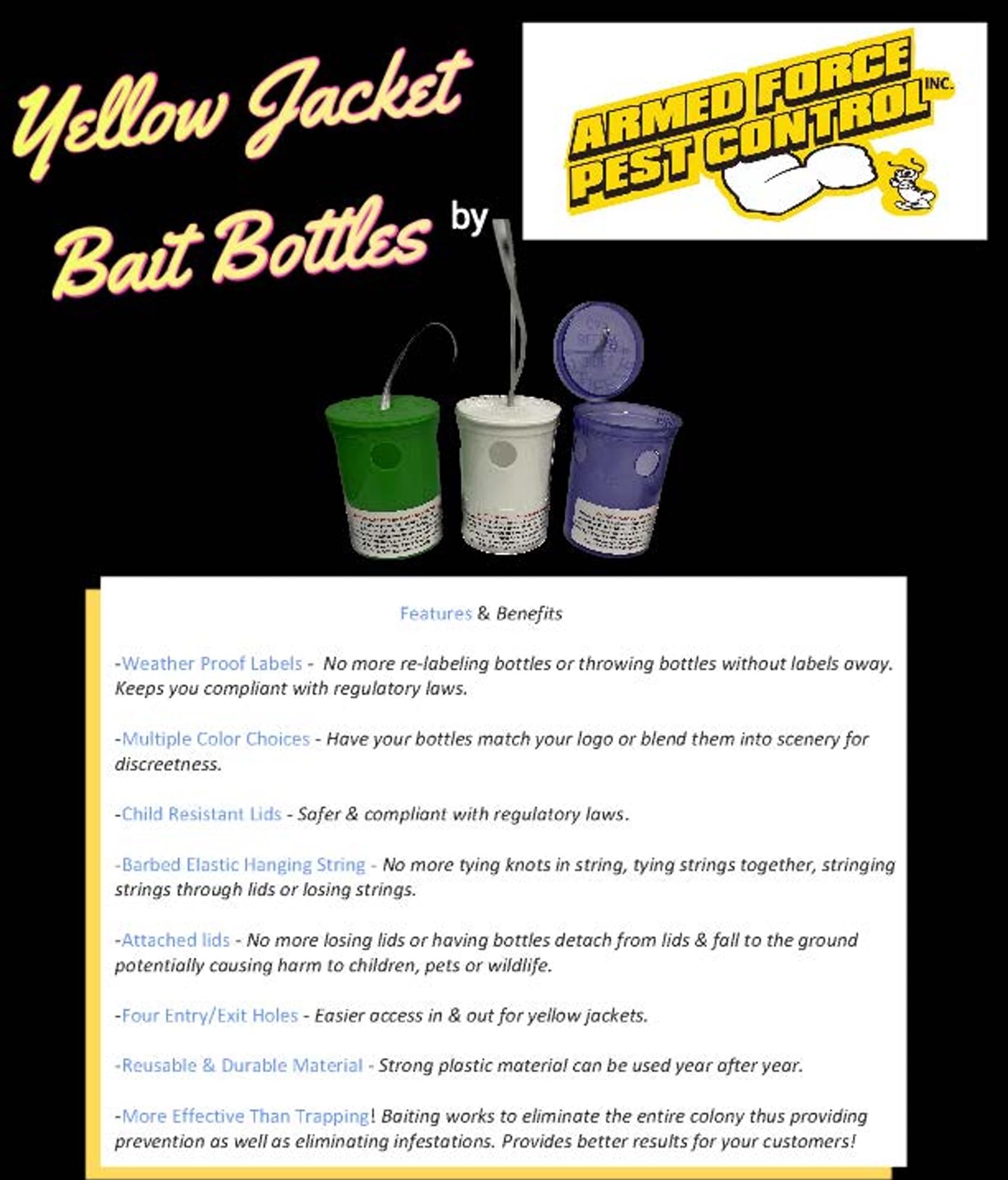 Yellow Jacket Bait Bottle/Station for Pest Control, Microencapsulated Bait, wasp Control