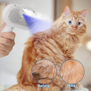 Pet Steam Hair Comb Brush for Shedding, 4 In 1 Spray Brush for Long & Short Haired Cat&Dog, Self-Cleaning Hair Remover with Water Tank And LED Blue Light, Release Button (White)