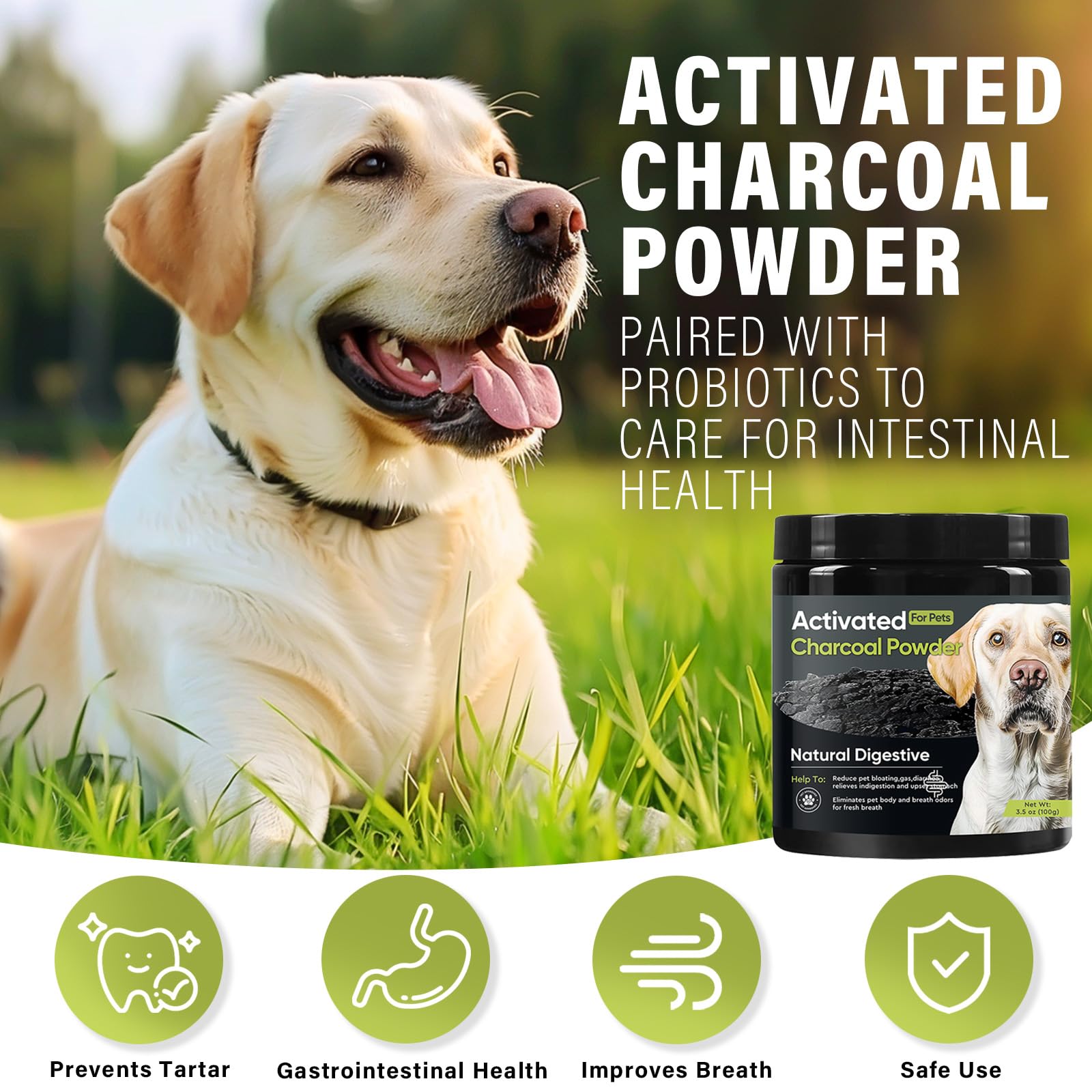 GroceryCentre Activated Charcoal for Dogs & Cats, Natural & Powerful Charcoal Powder Support Upset Stomach, Gas Relief, Digestive & Liver Support for All Pets