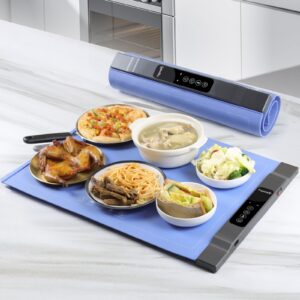 7-level roll-up electric food warming mat - full surface silicone rapid heating mat keeps food evenly heated - simple controls electric warming tray to make your gatherings enjoyable - blue