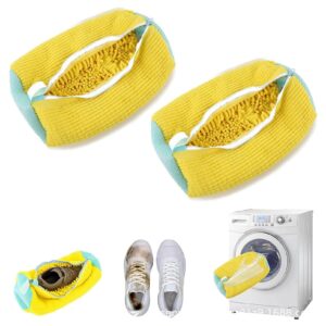 2pcs shoe washing machine bag，reusable shoe laundry bag for washer and dryer，shoe cleaning bag for tennis canvas sport shoes-yellow