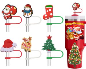 amreich christmas straw toppers for stanley cup 30 40 oz tumblers - 6pcs silione straw cover cap reusable 10mm straw accessories xmas gift for stanley cup owner