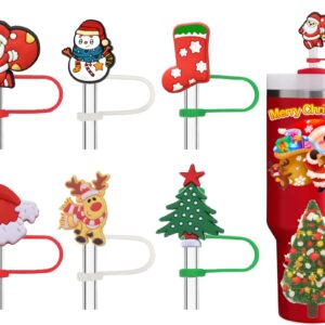 Amreich Christmas Straw Toppers for Stanley Cup 30 40 Oz Tumblers - 6PCs Silione Straw Cover Cap Reusable 10mm Straw Accessories Xmas Gift for Stanley Cup Owner