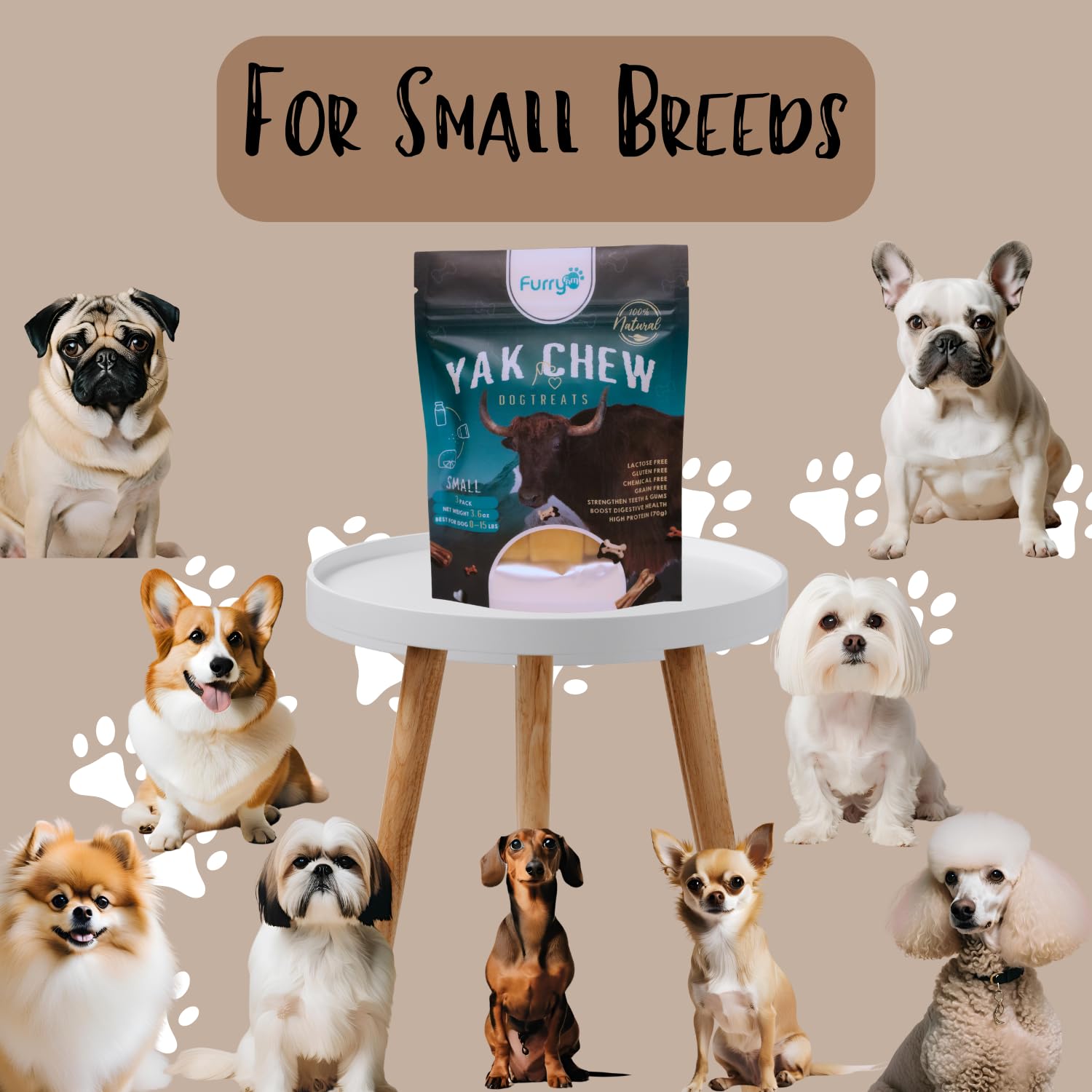 Furry Fam | Yak Cheese Himalayan Dog Chews - Dog Treats for Small Breed - Yak Chews Long Lasting - Dental Chews for Dog - Healthy Dog Treats (Small - 3 Sticks)