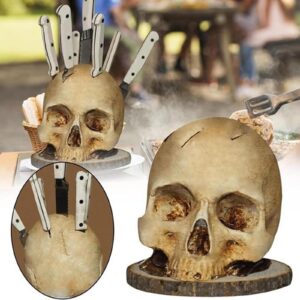 Large Skull Knife Holder For Kitchen Storage,Resin Skull Knife Stand,Horror Kitchen Storage Head Rack Kitchen,Head Shape Knife Holder,Halloween Skull Ornaments Gifts,6.89 * 9.06In