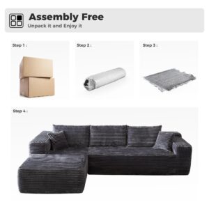 HOOOWOOO Sectional L Shaped Couch,104" Assembly Free Modern Minimalist Sofa,Extra Deep Large Sofa Couch Set,Corner Couch in A Box for Living Room(Left Chaise Gray Velvet Uphosted)