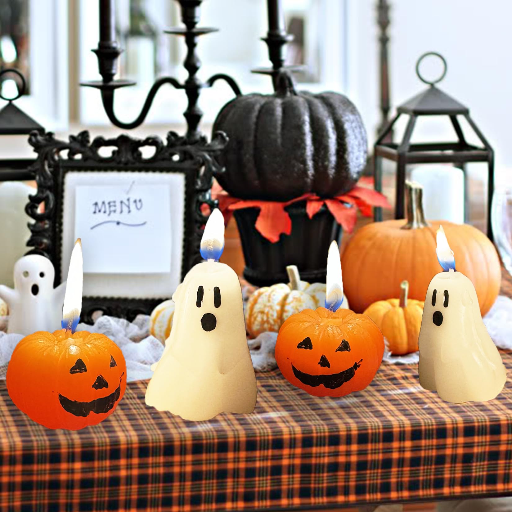 10 Pcs Halloween Ghost Candles Pumpkin Candles, Cute Halloween Candles Thanksgiving Fall Candles Handmade Wax Burning Candles for Halloween Party Decorations Ghost Decor