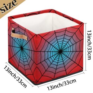 LLCXCSI Storage Bin Red Spider Web Closet Organizer Bins with Handles, Decorative Collapsible Cube Storage Baskets for Nursery Shelf, Clothes, Toy, Towel, Book, 13"x 13"