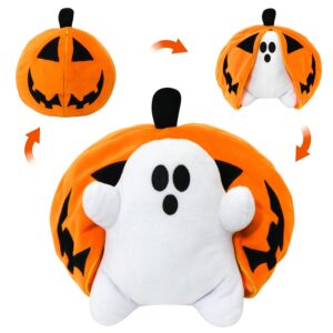 gynakj halloween pumpkin ghost plush toy with zipper – cute jack-o’-lantern ghost pillow decoration – soft and cuddly for boys and girls plush toy