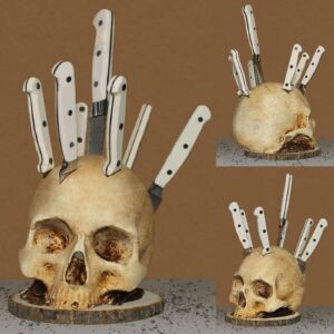 Large Skull Knife Holder For Kitchen Storage,Resin Skull Knife Stand,Horror Kitchen Storage Head Rack Kitchen,Head Shape Knife Holder,Halloween Skull Ornaments Gifts,6.89 * 9.06In