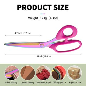 Fabric Scissors for Cutting Clothes - 9" Professional Titanium Coated Forged Stainless Steel Heavy Duty Sharp Scissors for Sewing Crafting Dressmaking,Leather,Paper (Purple Pink)