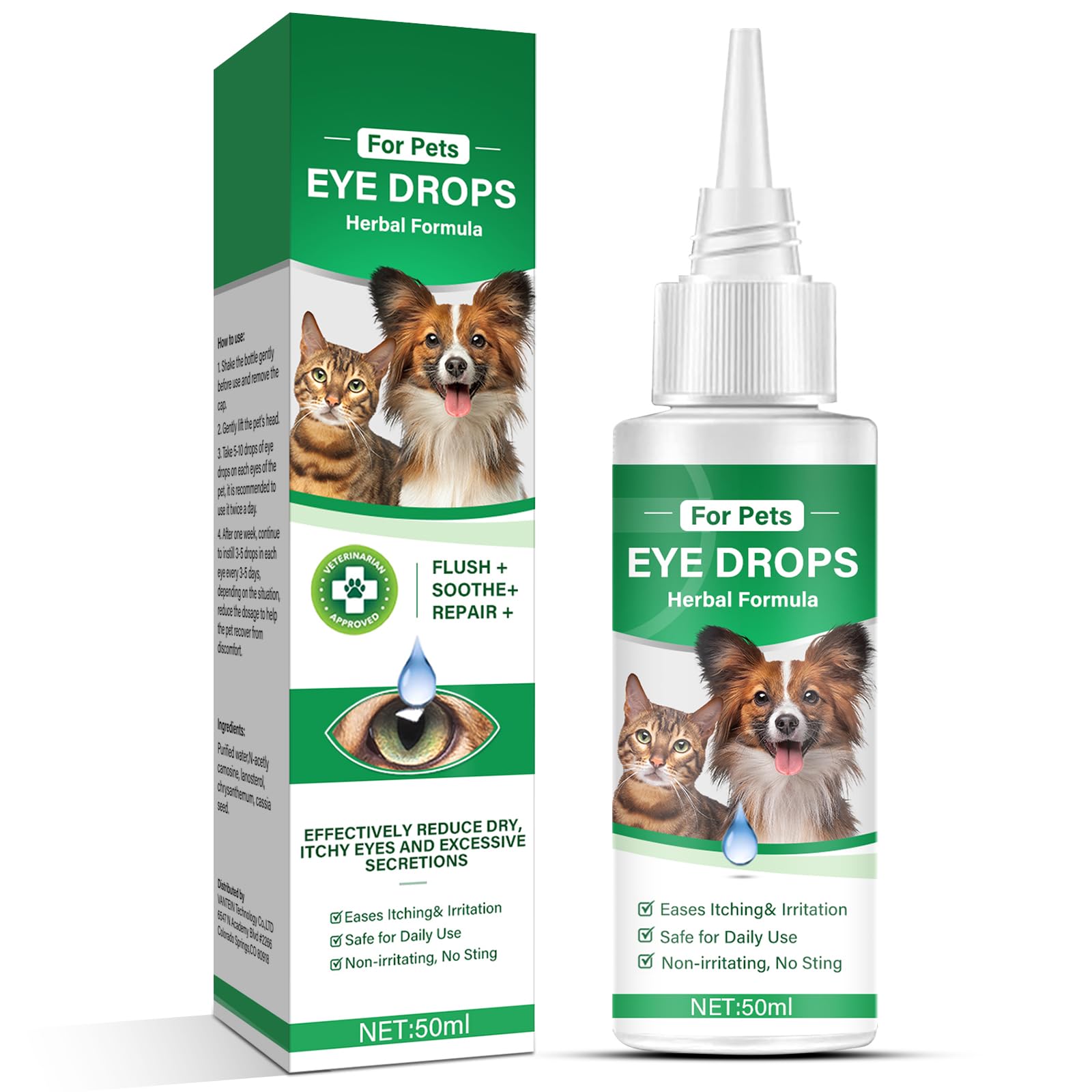 Hajoyful Dog Eye Drops, Dog and Cat Eye Wash for Allergy Relief & Soothe Eye Irritations, Dogs Tear Stain Cleaner, Eye Infection Treatment with Gentle Formula, Improve Eye Vision and Cataracts