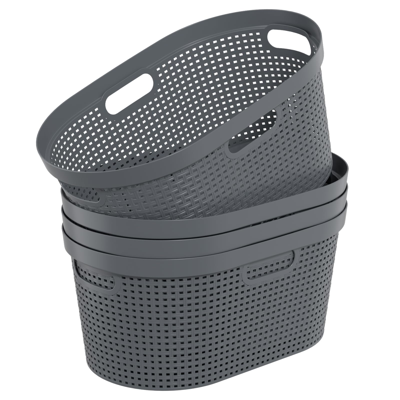 Dehouse 40 L Large Plastic Laundry Basket with Handles, 4 Pack Plastic Clothes Laundry Basket, 22.44" L x 14.96" W x 10.31" H, Gray