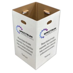 customizable 42-gallon cardboard trash, waste & recycling containers (50 pack, white) – add your logo and text for any occasion including trade shows, weddings, events, concerts & large gatherings