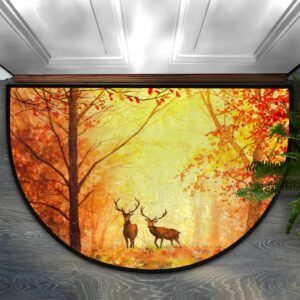 half round door mat fall deer washable half circle area rugs christmas deer non slip half moon rug semi circle bathroom rugs floor carpet for kithen bedroom indoor fireplace decor