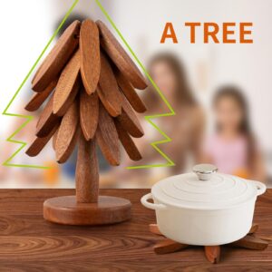 Vertdens Wooden Trivets for Hot Dishes， Tree Shape Trivet Set，Hot Dish Coaster with Tree-Shaped Wood Collapsible Hot Pad Trivet Tree for Restaurant，4 Wooden Trivet + 1 Stand（Walnut Wood）