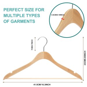 Quality Hangers 16.5" Wooden Hangers Multi Pack, Ultra Thin Space Saving Natural, 360 Degree Swivel Hook, Best for Shirts, Blouses, Pant, Suit, Coat, Dress Hangers Natural (20, Natural, With Pant Bar)