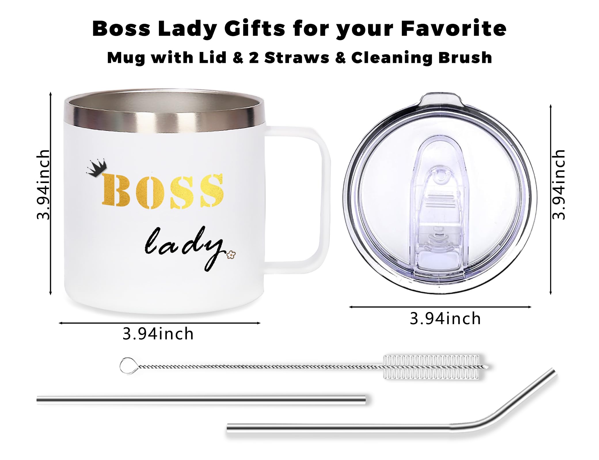 EchoMaven Bosses Day Gifts for Her, Boss Lady Gifts, Boss Lady Appreciation Gifts, Boss Lady Stainless Steel Coffee Mug with Lid Straw, Birthday Christmas Gifts for Boss Lady Women, Black