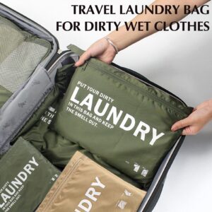 TECHPLUS 3 Pack Laundry Bags –Travel Laundry Bag for Dirty Wet Clothes – Waterproof, Smell proof, Washable, Reusable – for Sports Gym Swimming Camping (Army green)