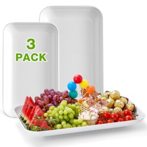 large serving platters and trays set of 3 for party, wedding decor, 16/14/12inch unbreakable large serving platters, white serving dishes for snacks fruit cookies dessert reusable tray food christmas